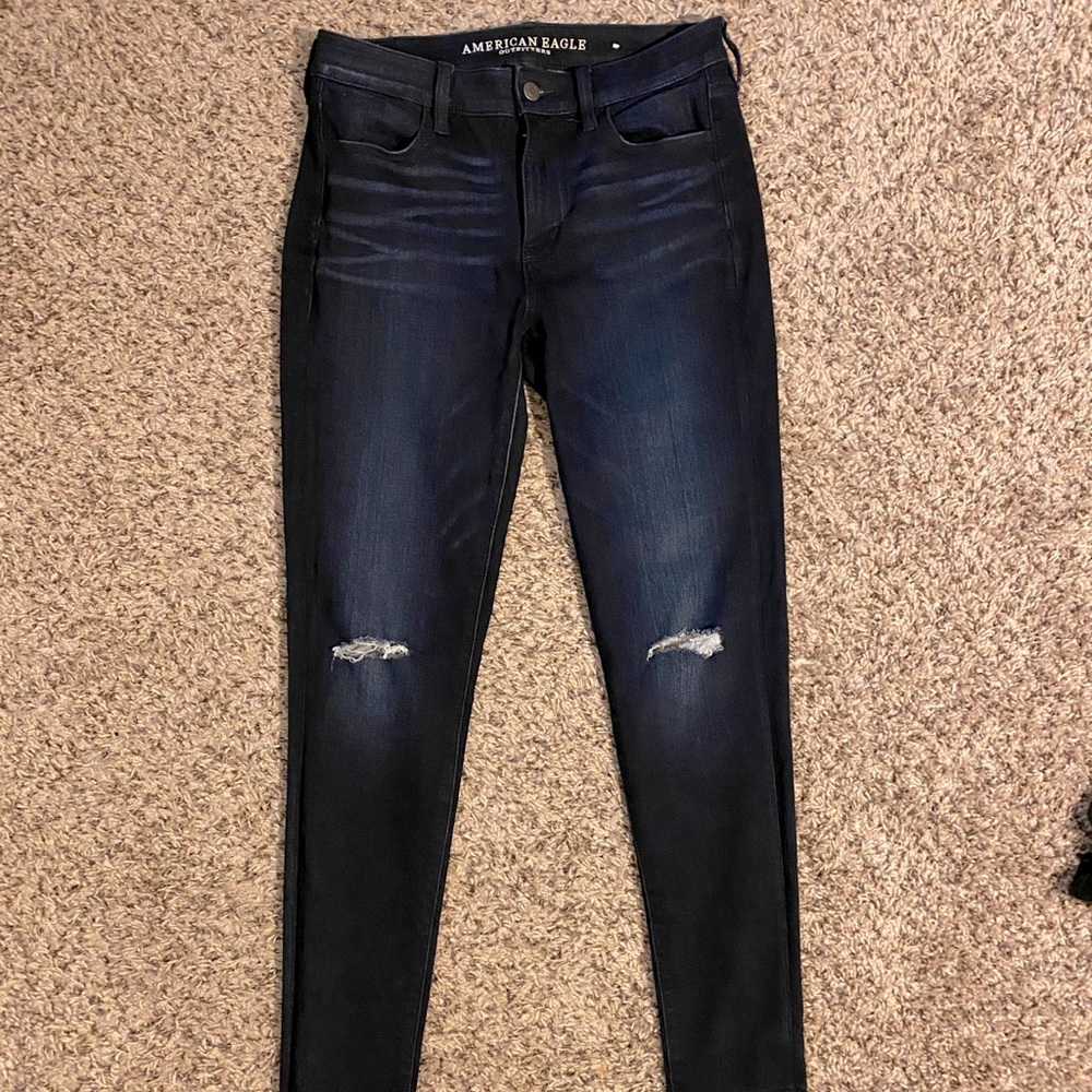 Dark Wash Hi-Rise Jeggings w/ Holes 8 LONG